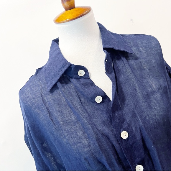 Vitamin A Playa Eco Linen Navy Button Down Shirt Coverup Medium NWOT - Picture 6 of 10